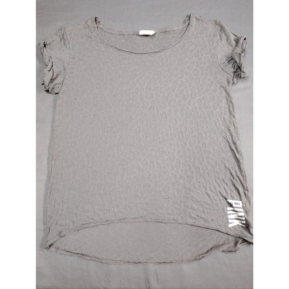 PINK Victoria's Secret Gray Sheer Leopard Print Scoop Neck Short Sleeve Tee